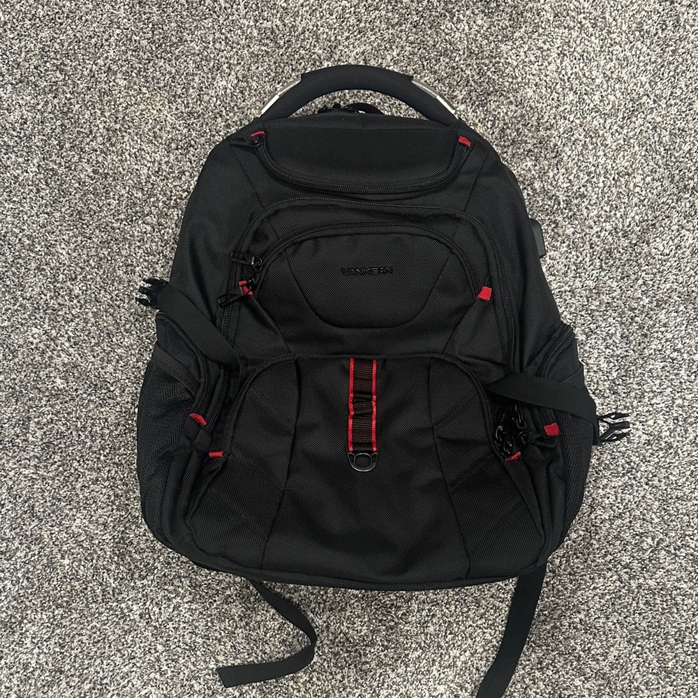 Vankean Black 16” Travel Laptop Backpack with Red Highlights